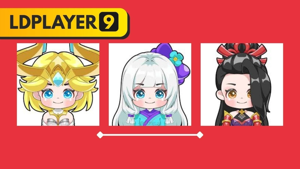 Ilustrasi chibi tiga hero Mobile Legends dengan latar merah dan logo LDPlayer 9 di bagian atas.