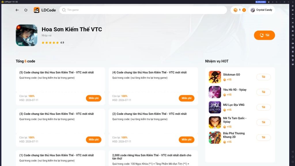 Full bộ code Hoa Sơn Kiếm Thế - Hướng dẫn cách nhập chi tiết