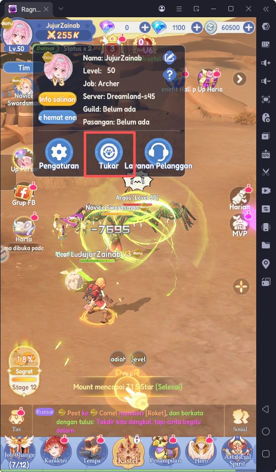 Klik ikon avtar di menu