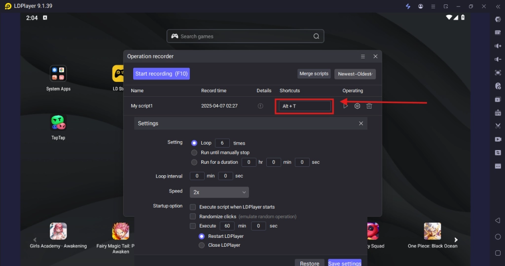 Operation Record for Auto-Farming