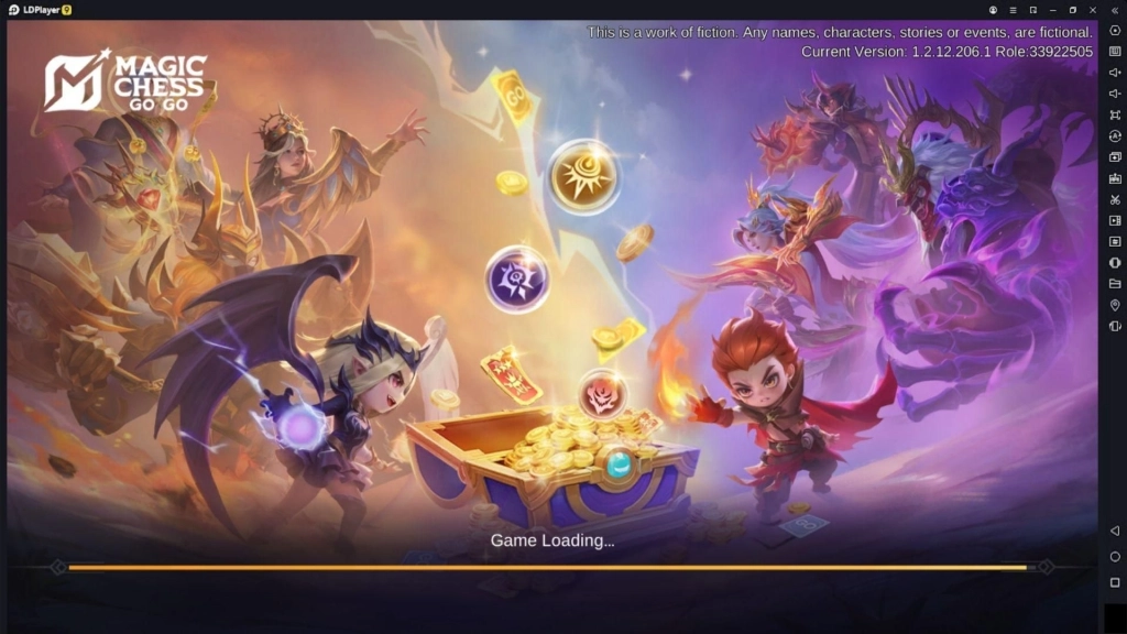Tampilan loading screen Magic Chess: Go Go di mana terlihat beberapa hero dengan peti harta karun di tengahnya.