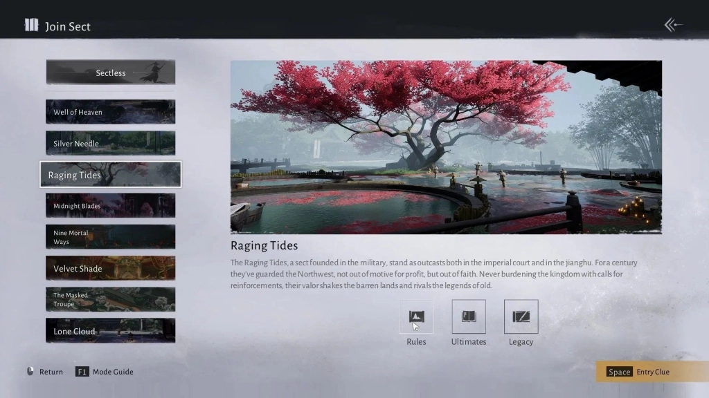 Секта Raging Tides в игре Where winds meet