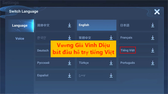 『Tin Mới』Vương Giả Vinh Diệu bản quốc tế: bắt đầu hỗ trợ tiếng Việt