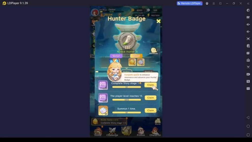 Follow the Tasks in Hunter's Badge for Rewards