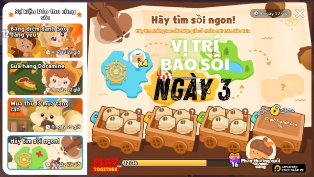 Play Together - VNG: Hướng dẫn vị trí thu thập bao sồi ngày 3