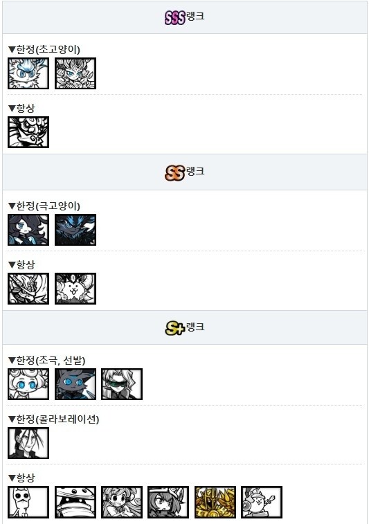 냥코 대전쟁 리세마라 티어 등급표