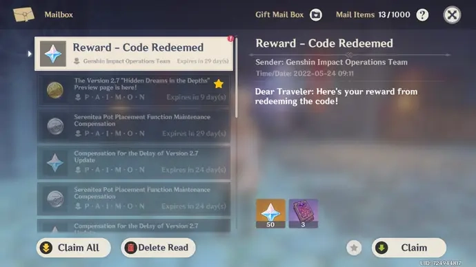 Genshin Impact codes สิงหาคม 2025 อัปเดตเรื่อยๆ
