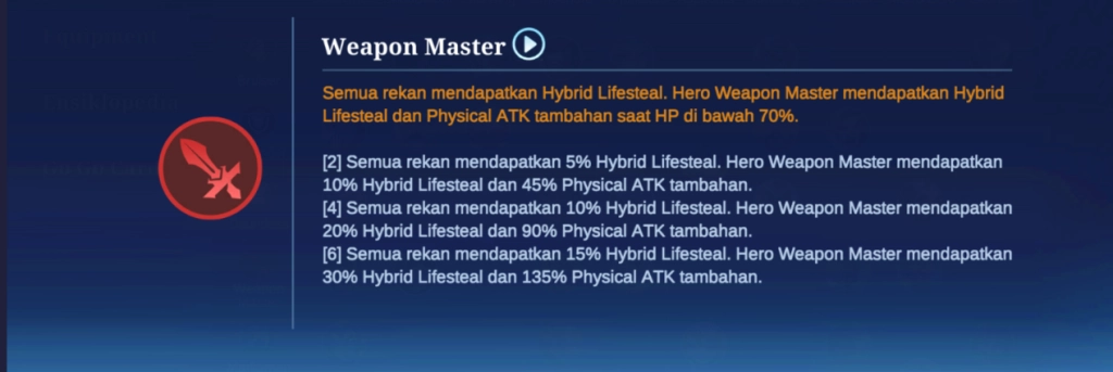 Perkenalan efek syngery Weapon Master