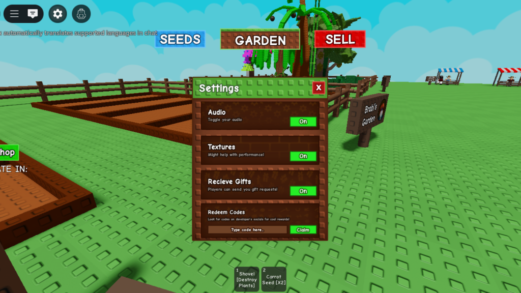 Redeeming Process for the Codes in Grow a Garden