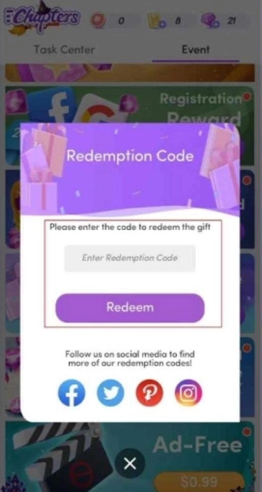 Redeeming Process for Chapters Codes