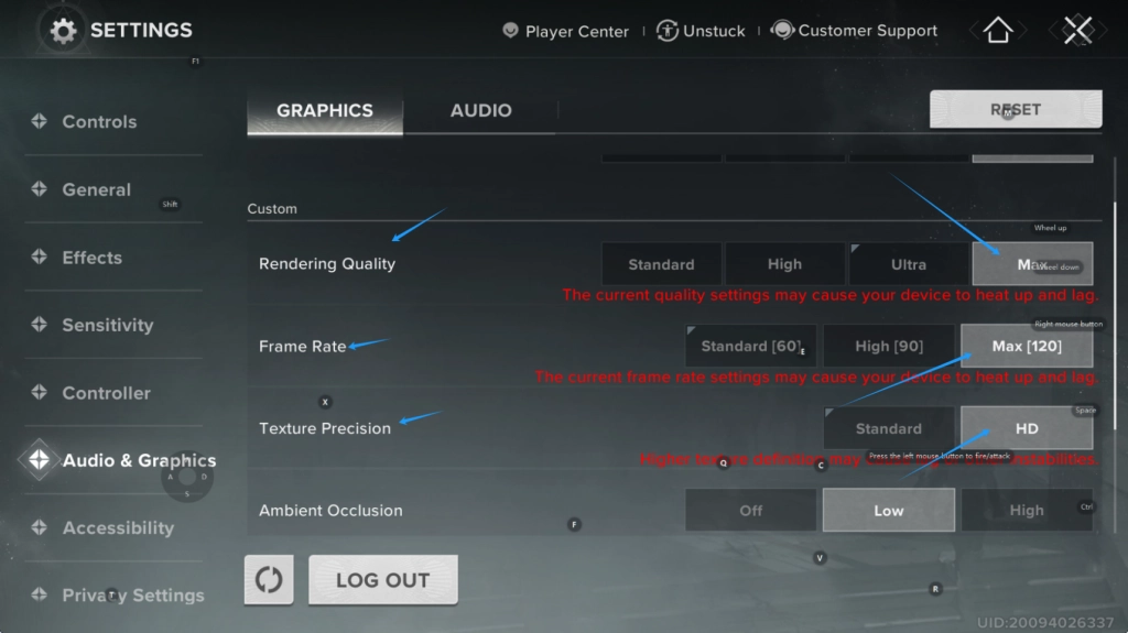Game settings