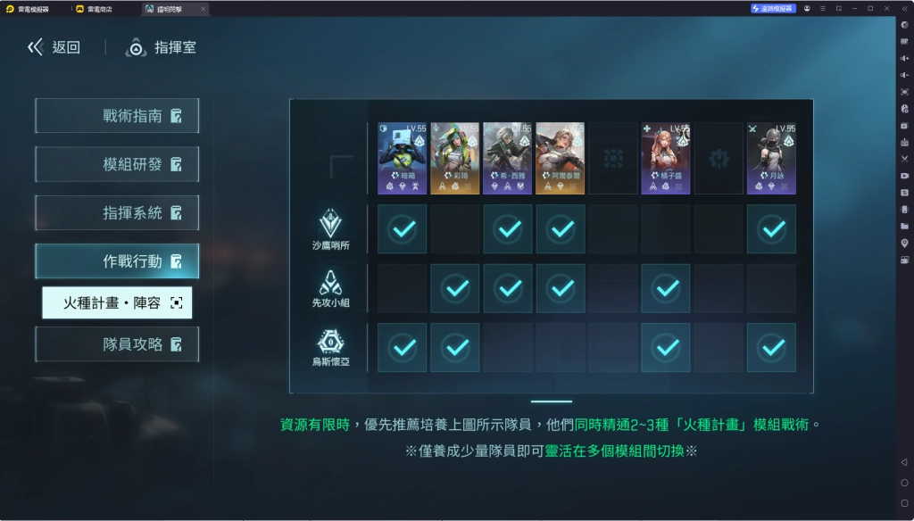 核心配隊思路：圍繞「沙鷹」與「側擊」構建戰力