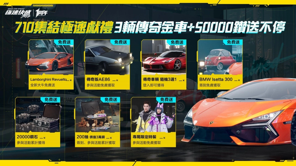 《極速快感：集結》現正推出全新版本，火箭飛鼠玩法重磅來襲 超狂福利 3 台金車、2 萬鑽石與 200 抽等你拿，一同慶祝品牌周年！