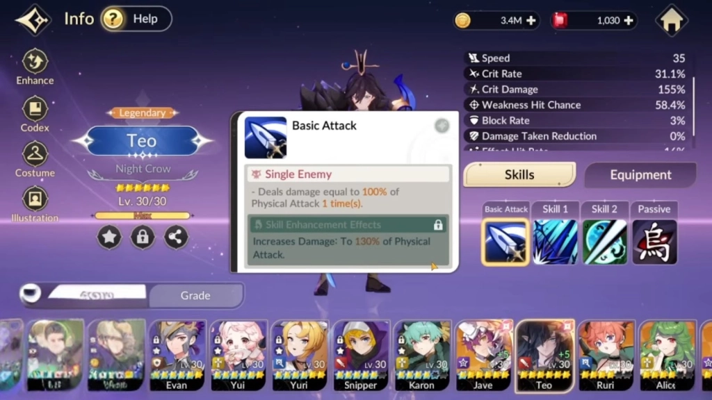 Seven Knights Re:Birth: Teo's Skills