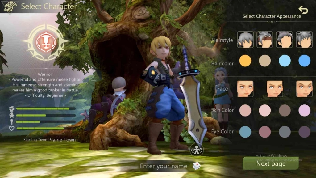 Selecting the Character