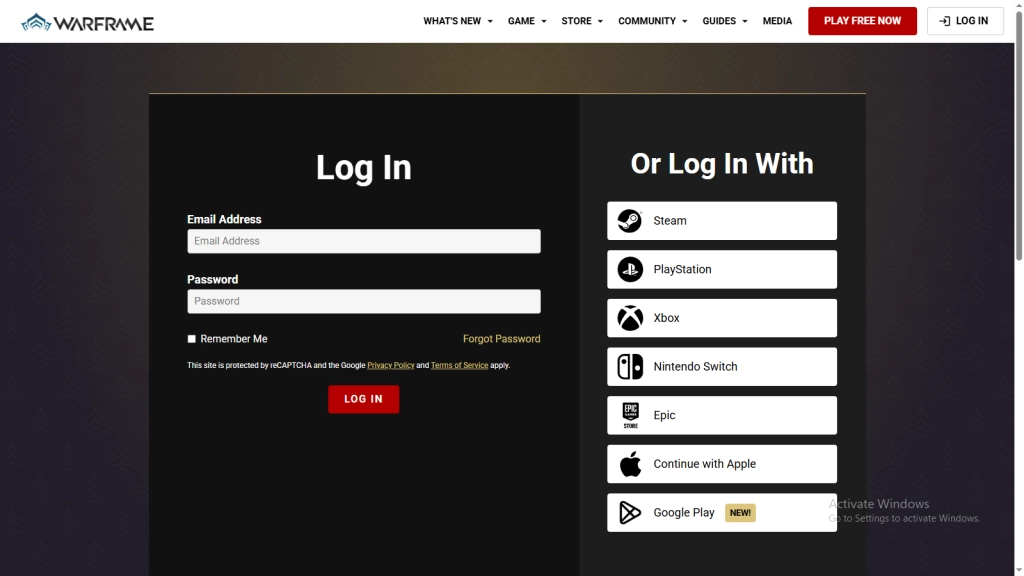 Log In with Your Warframe Account