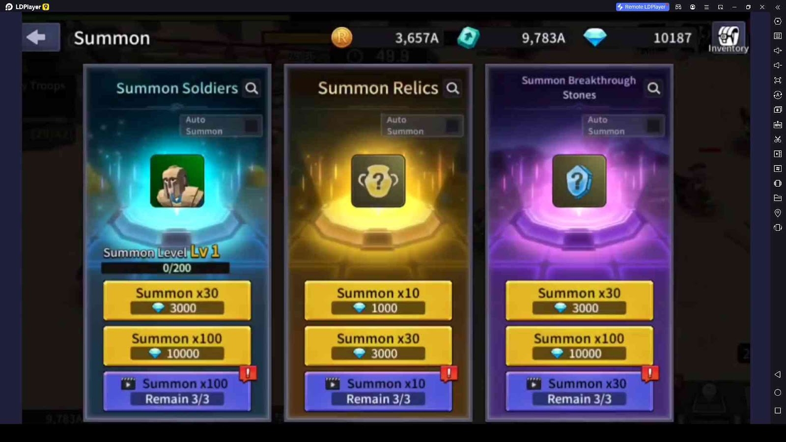 Summon Soldier, Relics and Breakthrough Stones