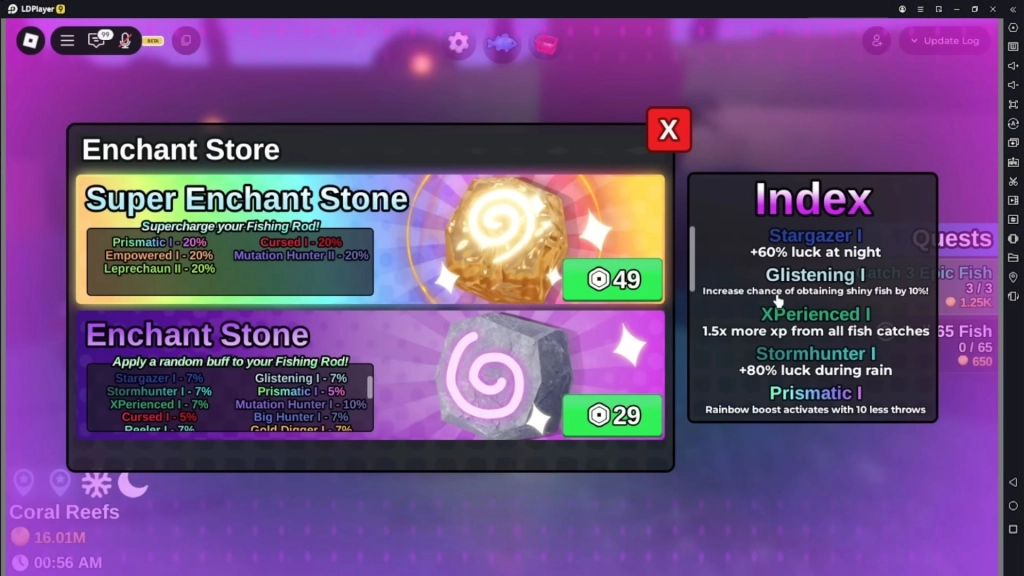 Tampilan Enchant Store di Roblox Fish It!