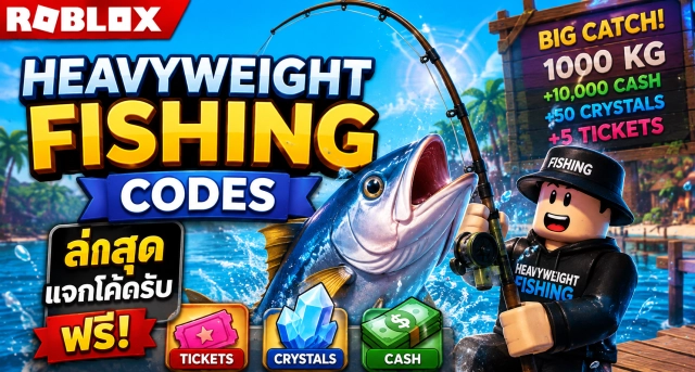 Roblox Heavyweight Fishing Codes ล่าสุด แจกโค้ดรับ Tickets, Crystals และ Cash ฟรี