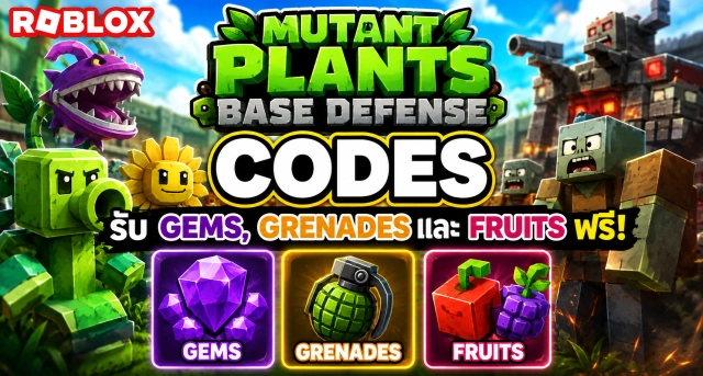 Roblox Mutant Plants Base Defense Codes รับ Gems, Grenades และ Fruits ฟรี