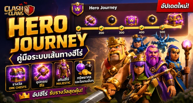 Clash of Clans Hero Journey คู่มือระบบเส้นทางฮีโร่ รางวัล Ore Chests อุปกรณ์ และสกินฮีโร่