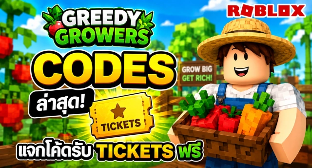 Roblox Greedy Growers Codes ล่าสุด แจกโค้ดรับ Tickets ฟรี