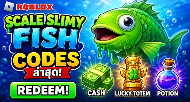 Roblox Scale Slimy Fish Codes ล่าสุด รับ Cash, Lucky Totem และ Potion ฟรี