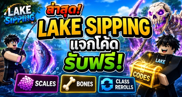 Roblox Lake Sipping Codes ล่าสุด แจกโค้ดรับ Scales, Bones และ Class Rerolls ฟรี