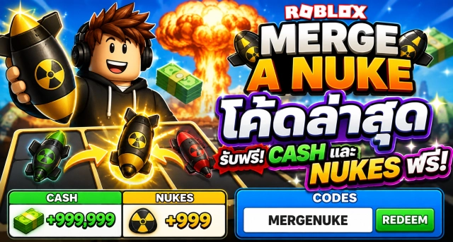 Roblox Merge a Nuke Codes ล่าสุด แจกโค้ดรับ Cash และ Nukes ฟรี
