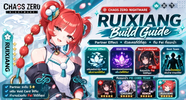 Chaos Zero Nightmare Ruixiang Build Guide แนะนำ Partner Effect, ตัวละครและทีม Fei ที่ดีที่สุด