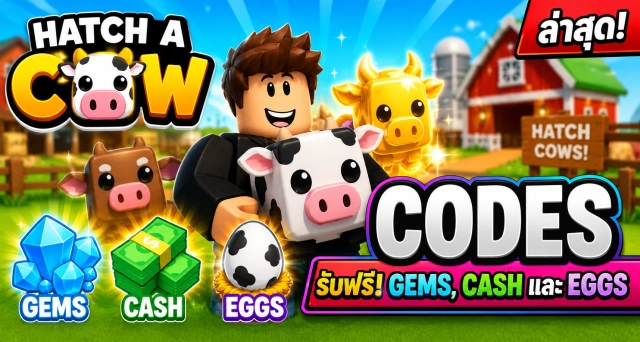 Roblox Hatch a Cow Codes ล่าสุด รับ Gems, Cash และ Eggs ฟรี