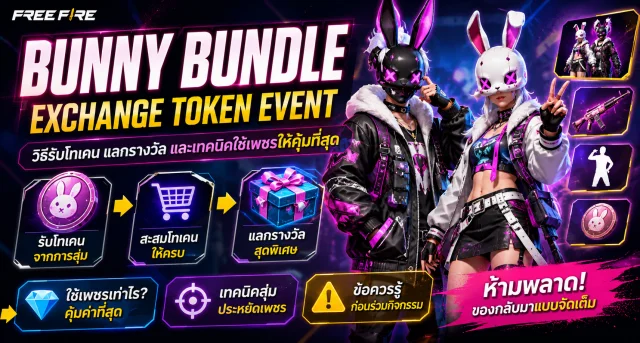 Free Fire Bunny Bundle Exchange Token Event วิธีรับโทเคน แลกรางวัล และเทคนิคใช้เพชรให้คุ้มที่สุด
